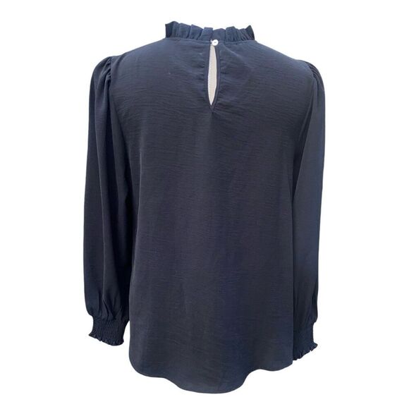 Jodifl Black Ruffle Neck Lantern Sleeve Sz. L Blouse Flowy Whimsygoth - Picture 2 of 8